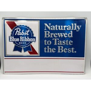 VINTAGE 1974 PABST BLUE RIBBON EMBOSSED ALUMINUM TACKER BEER SIGN 19"X13"